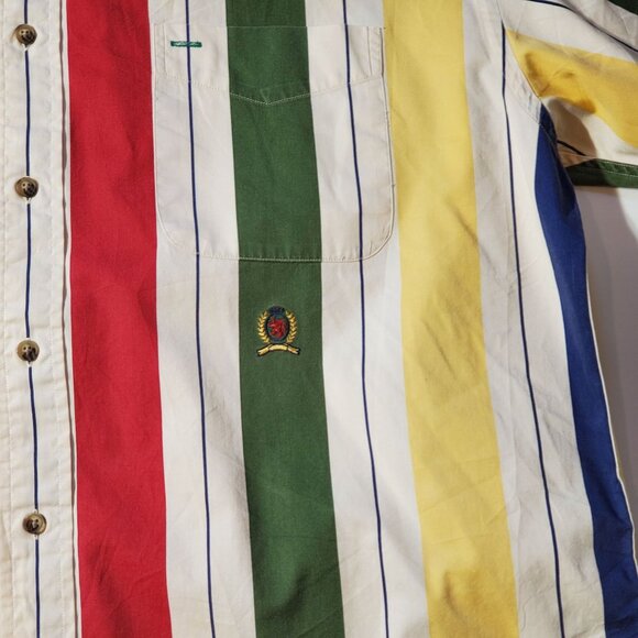 TOMMY HILFIGER STRIPED COTTON SHIRT SHORT SLEEVE SIZE XL - Picture 3 of 8